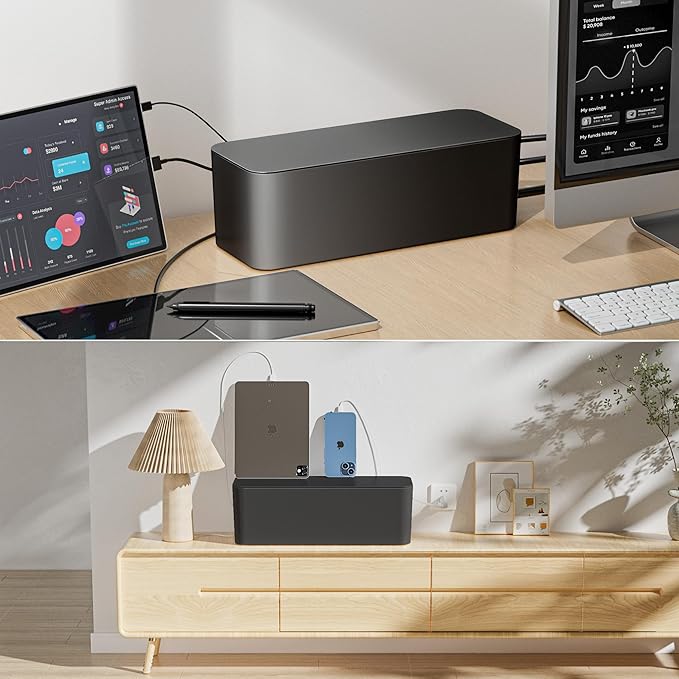 YECAYE 2 Pack Cable Management Box, Pet Friendly Cable Box Organizer for Home & Office, Child-Proof Floor Cord Cover, Cord Management and Cord Hider, Black