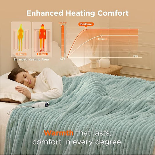 Bedsure Electric Blanket Full Size - Thick Striped Flannel Heated Blanket with 6 Heat Settings, 10 Time Settings, 8-Hour Timer Auto Shut Off, Gifts for Grandma (72x84 inches, Green)