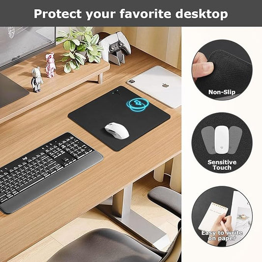 Wireless Charging Mouse Pad Firelison 2 in 1 Leather Multifunctional Office Desk Pad with Non-Slip Rubber Base, Waterproof Desk pad for Computers/Office/Work/Home/Decor( 12" x 10"Black - R)
