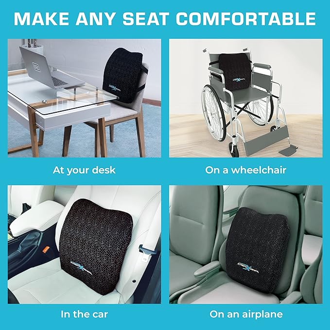 Xtreme Comforts Lumbar Back Support Pillow for Office Chair Cushion, House Chair Cushions, & Car Truck Seat - Memory Foam Office Chair Back Support w/Adjustable Strap - Help Improve Sitting Posture