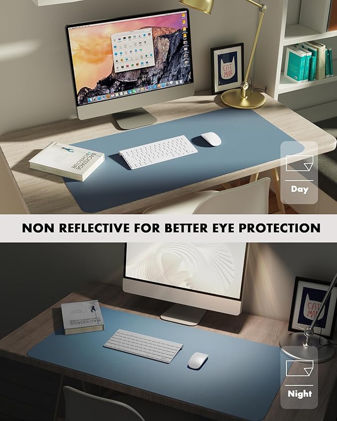 YSAGi Double-Sided Desk Pad, Leather Desk Mat, Eco Cork Desk Pad Protector, Large Mouse Pad for Desk, Waterproof Desk Blotter Pad, Desk Writing Pad for Office Work/Home(23.6"x13.7",Cork+Blue Grey)