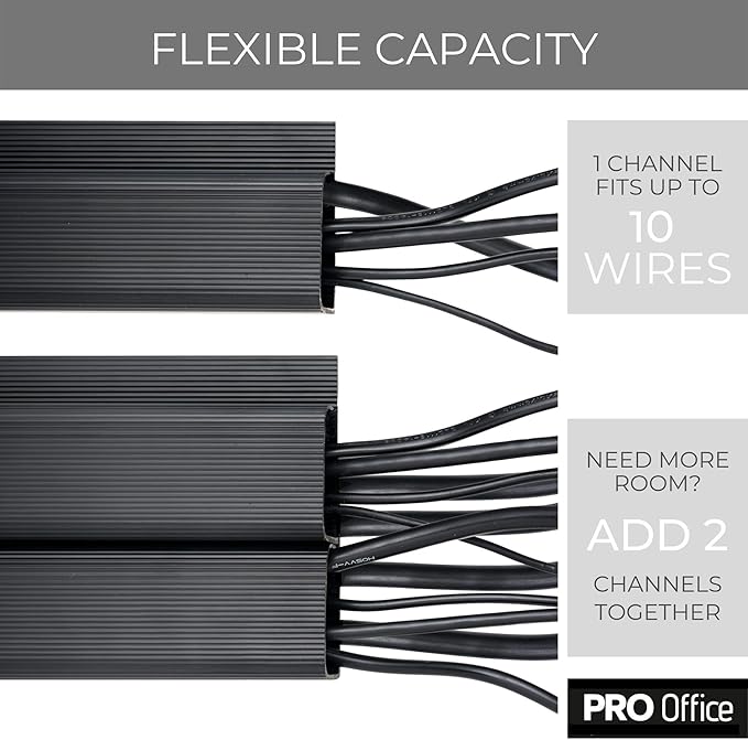 6 Pack Cable Management Under Desk- J Channel Cable Raceway 96in - 6X 16in Black No Screw/No Drill Cord Organizer - Cable Channels for Wire Management Under Desk with Adhesive