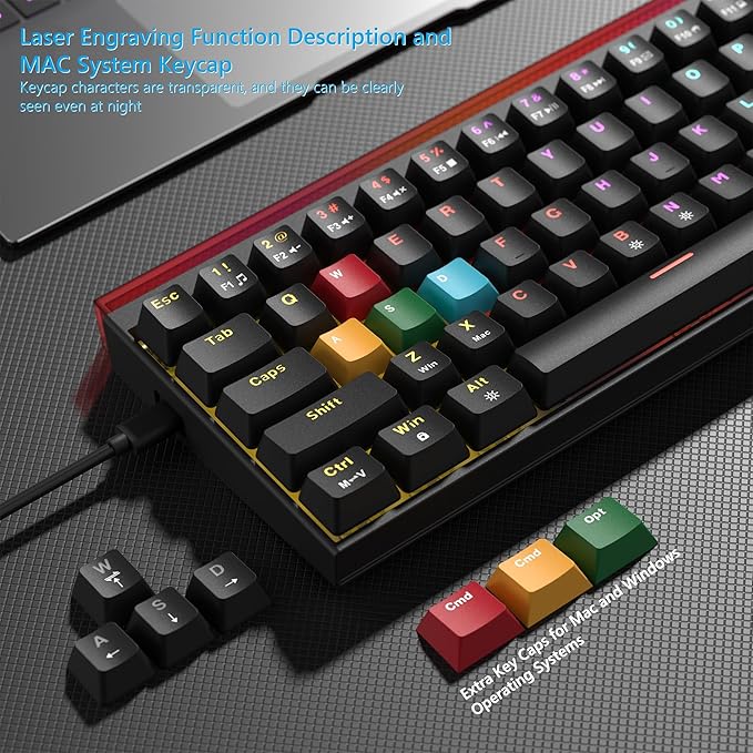 Womier 60% Keyboard Gaming with Light Box, Wired Mechanical Keyboard with MCA Keycaps, OEM Profile, Programable, 64 Keys Hot Swap RGB Cream Custom Key Board for PC Computer Win/MAC (WK68 PRO-Black)