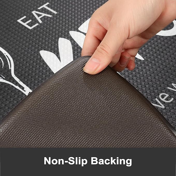 KIMODE Anti Fatigue Kitchen Mats, Farmhouse Kitchen Rugs Sets of 2,Non Slip Waterproof Kitchen Floor Mats,Ergonomic Cushioned Comfort Standing Mat for Home,Laundry,Office,Sink,Desk,Black