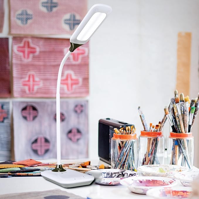 Ottlite Enhance LED Sanitizing Desk Lamp with USB Charging – Eliminates up to 99.9% of Bacteria, Touch Activated, Flexible Neck, Modern Light for Reading, Crafting & Office Desktop