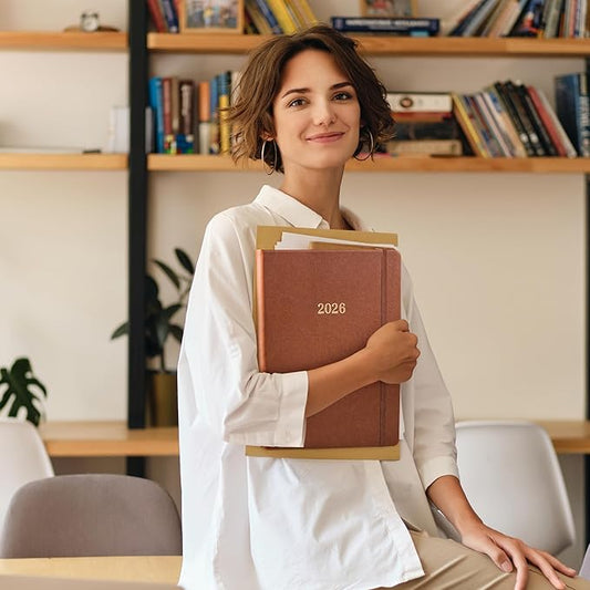 2026 Planner - 2026 Planner Weekly and Monthly, Jan.2026 - Dec.2026, 9" x 11", Weekly Monthly Planner 2026, Calendar Planner with Pen Holder + Elastic Closure + Leather Hardcover +Bookmarks - Brown