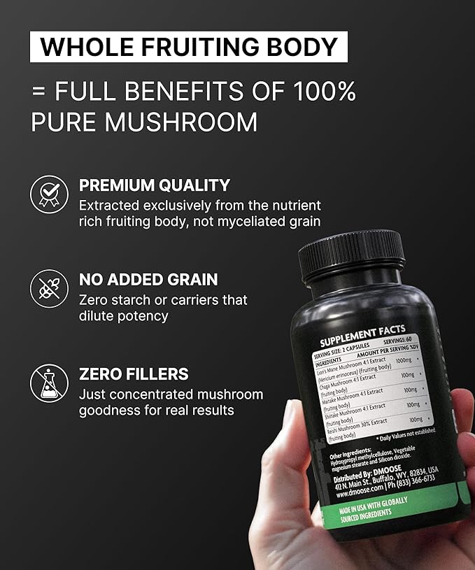 Lions Mane Mushroom Complex - 5300 mg Adaptogenic Blend for Memory, Focus and Immune Support - 5 in 1 Lionsmane, Chaga, Maitake, Shiitake and Reishi Extract - Nootropic Mushroom Supplement Capsules