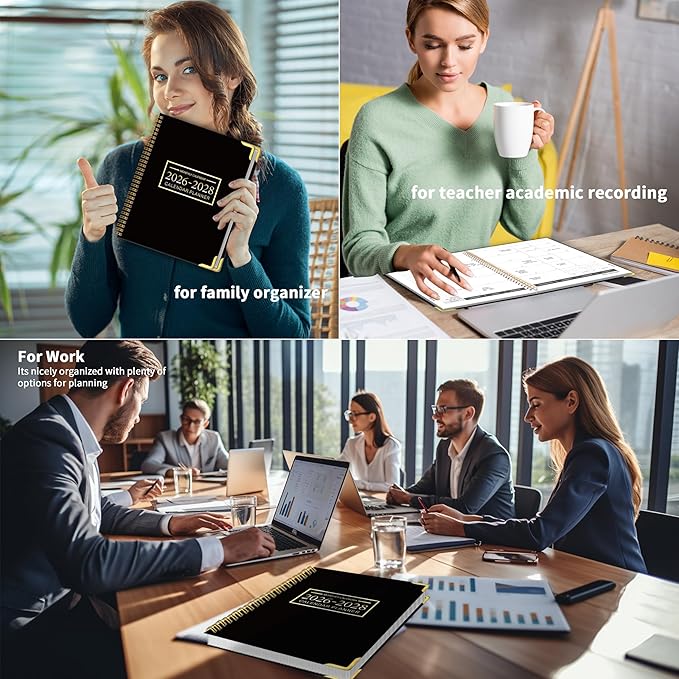 Monthly Planner 2026-2028 Hardcover with Metal Corner 3 Year Calendar 2026-2027-2028 Monthly Calendar Planner 36 Months from Jan 2026-Dec 2028,Large Size 8.5 x 11 Gradient Black for School, Office, Home Planning