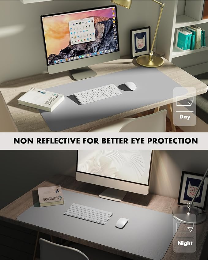 YSAGi Leather Desk Mat, Eco Cork Mat, Large Mouse Pad, Waterproof Blotter - 23.6"x13.7", Grey+Cork