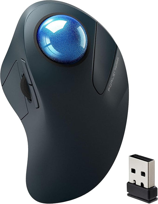 Wireless Trackball Mouse, Comfortable for Large Hands with 44mm Ball, Easy Index Finger Control, Rechargeable, Bluetooth & USB Connection, 5 DPI Adjustable, Compatible for PC, Laptop, Mac, Windows