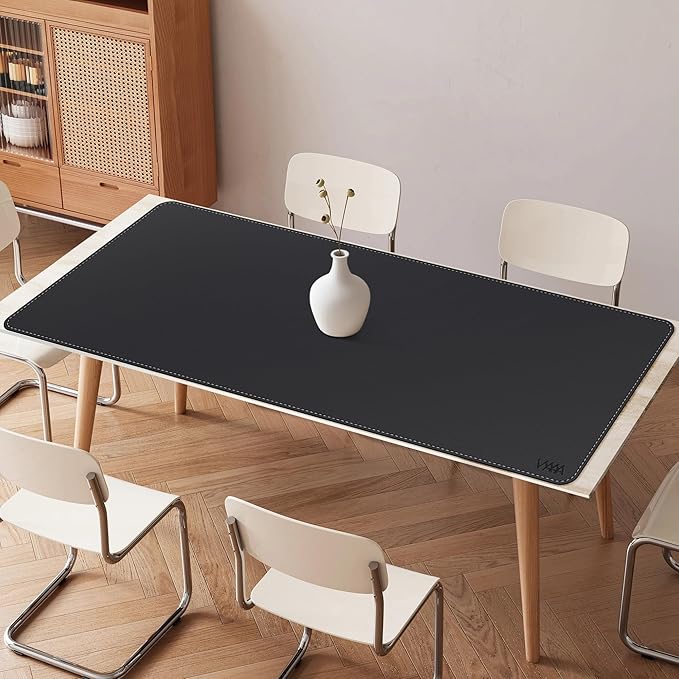 VYAAA Leather Desk Mat, 66.9"×27.5" Large Mouse Pad, Desktop Protector for Desk, Multifunctional Keyboard Mouse Pad for Home or Office (Black)