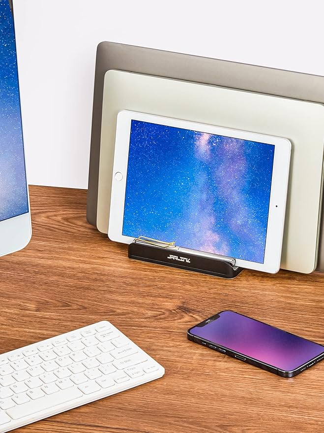 JARLINK 3-in-1 Design Vertical Laptop Stand Holder, Aluminum Laptop Stand for Desk with Adjustable Dock, Space-Saving Organizer Compatible with All MacBook, Samsung, HP, Dell, Chrome Book (Black)