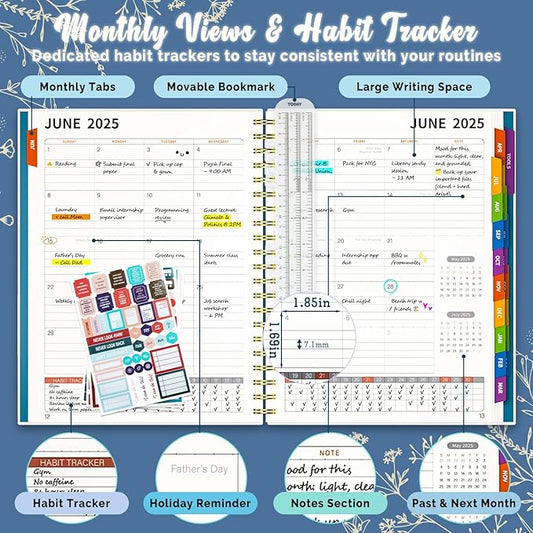 Jun 2025-Dec 2026 Academic Monthly Weekly Daily Planner for School, 19 Months Calendar 25-26 Planning Book with Colorful Tabs, 8.5" x 11" Mid Year College Organizer for Student Teacher (Blue)