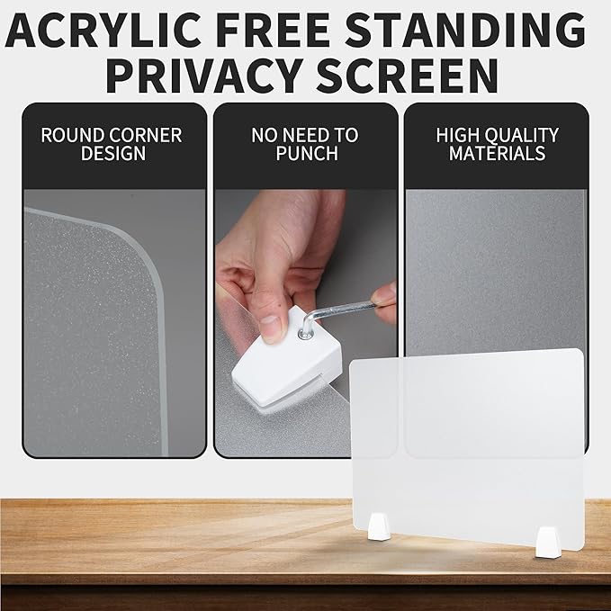 4 Pcs Desk Divider Privacy Panel 23.6 x 15.8 Inch Counter Desk Acrylic Panel Holder Free Standing Privacy Shield Work Station Desk Divider Partition for Offices Schools Call Centers (Frosting)