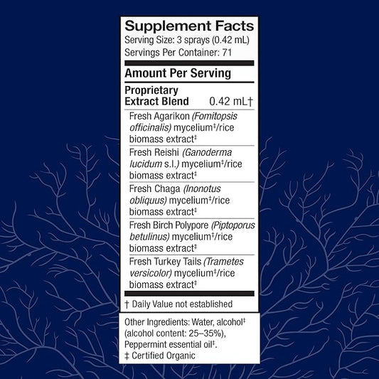 Host Defense MycoShield Throat Spray - Immune Health Support - Dietary Mushroom Supplement with Chaga, Reishi, Turkey Tail & More - On-The-Go Immune Support - Peppermint, 1 fl oz (71 Servings)*