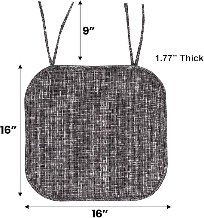 Sweet Home Collection Chair Cushion Memory Foam Pads with Ties Honeycomb Pattern Slip Non Skid Rubber Back Rounded Square 16" x 16" Seat Cover, 12 Pack, Aria Gray/Black 4 Pack