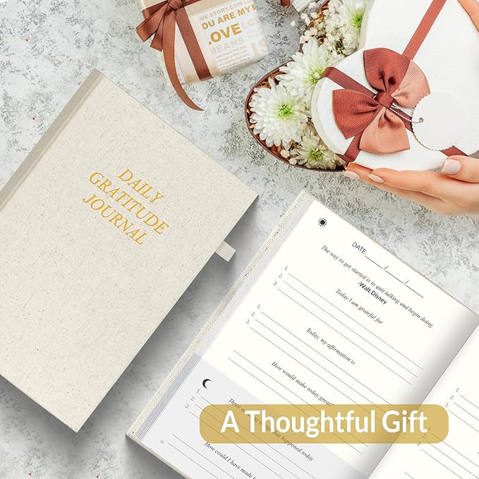 SUNEE Daily Gratitude Journal – Simple 5 Minute Journal for Daily Reflection, Build Positivity and Mindfulness, Undated Minimalist Planner for Women & Men (Beige)