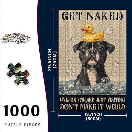 1000 Piece Wooden Pitbull Puzzle Get Naked Bathroom Adults & Kids Challenging Game to Relieve Stress Improve Focus & Enjoy 29.5x19.7 Inch