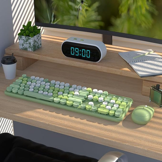 UBOTIE Colorful Computer Wireless Keyboards Mouse Combos, Typewriter Flexible Keys Office Full-Sized Keyboard, 2.4GHz Dropout-Free Connection and Optical Mouse (Green-Colorful)