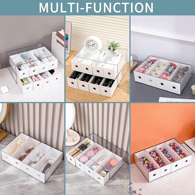 Yesesion 2 Pack Plastic Cord Organizer Drawers, Cable Storage Box with 40pcs of Wire Ties, Large Electronics Management Display Case for Desk Accessories, Office Supplies, USB, data Cable (White)