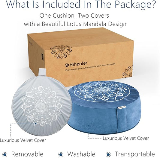 Hihealer Meditation Cushion, Traditional Tibetan Meditation Pillow Velvet Cover - Large Floor Cushion Seating for Adults - Yoga Buckwheat Bolster for Women、Moms