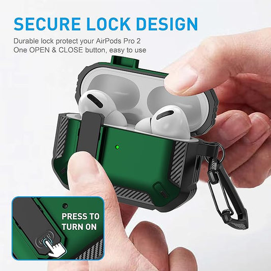 Maxjoy AirPods Pro 2nd/1st Generation Case Cover with Lock, AirPods Pro 2 Protective Case with Keychain Compatible with Apple AirPod Pro2 2023 USB C Cable 2022 Lightning Cable/ Pro1 2019, Green