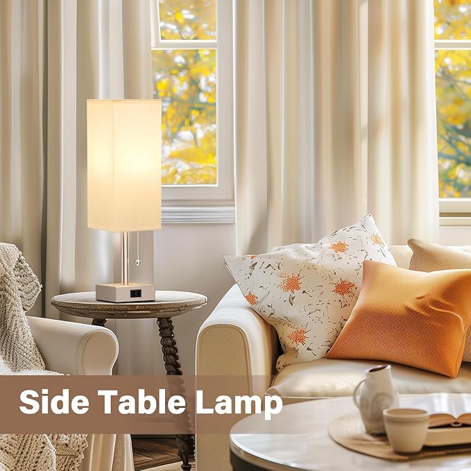 Gold Bedside Table Lamps for Bedroom Set of 2 - Small Rectangular Nightstand Lamp with AC Outlet Charging Port, 3 Color Temperatures Desk Light, Tabletop Reading Lamp for Living Room/Dorm/Office