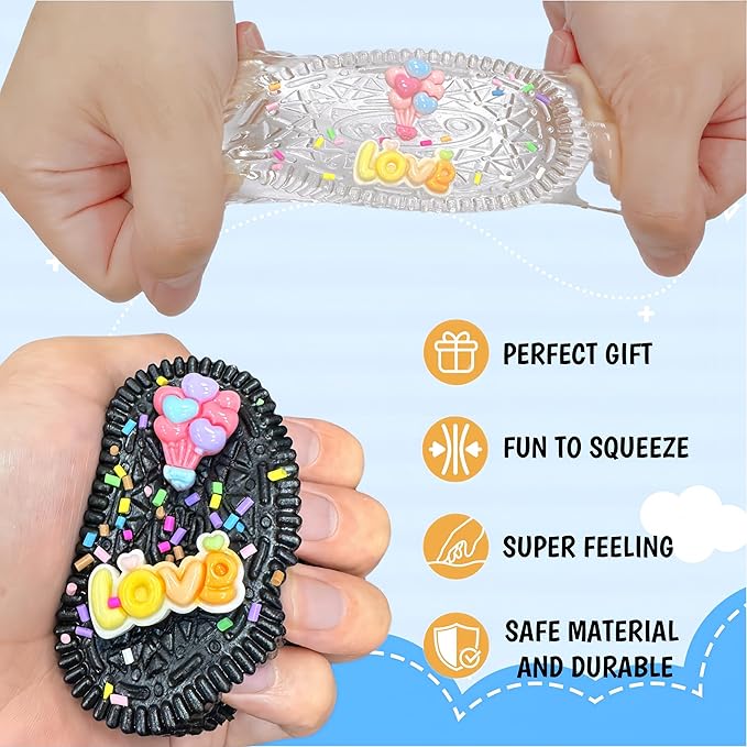 3 Packs Cookie Squishy Fidget Toy Set, Cute Silicone Sticky Taba Squishy, Squeeze Toys for Stress Relief and Anxiety Relaxing, Decompression Toys, Gifts for Kids/Adult, Black Clear Blue