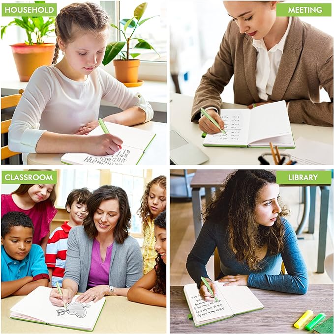 feela 3 Pack Notebooks Journals Bulk, Hardcover Notebook Classic Ruled Lined Journals with Pen Holder for Women Girls School Business Supplies, with 3 Black Pens, 120 GSM, 5.1”x8.3”, A5, Green