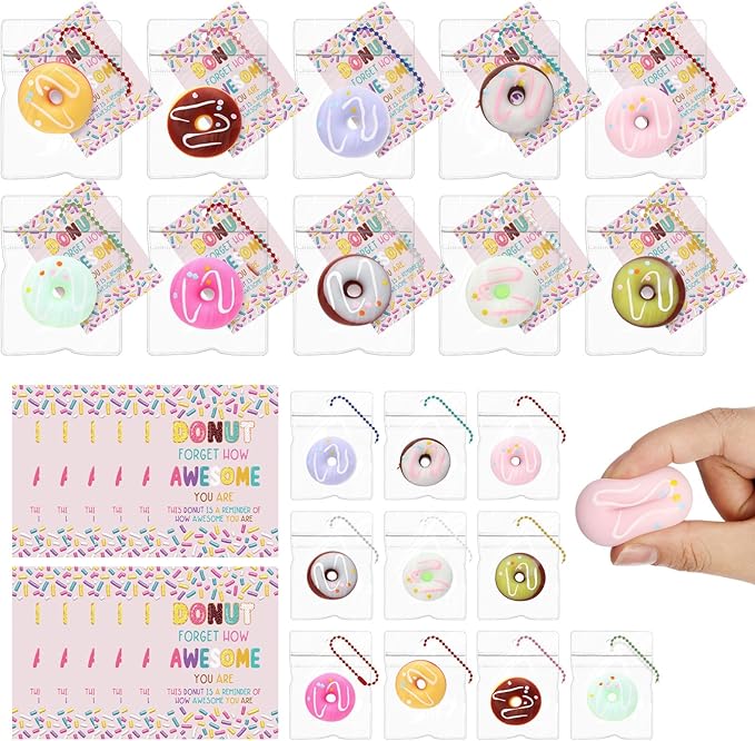 Wettarn 30 Sets Donut Stress Balls with Inspirational Support Card, Donut Relief Toy Thank You Gifts Employee Appreciation Gifts for Coworker Staff Teacher Classroom Rewards Party Favors