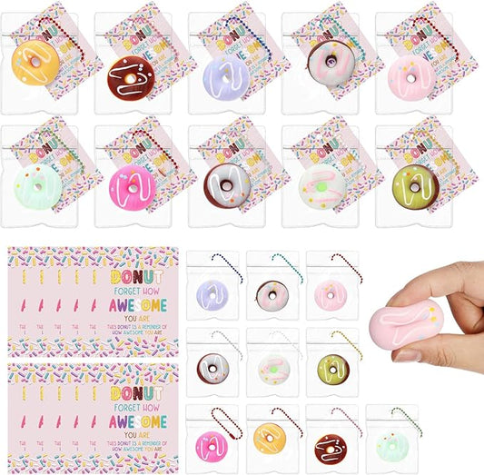 Wettarn 30 Sets Donut Stress Balls with Inspirational Support Card, Donut Relief Toy Thank You Gifts Employee Appreciation Gifts for Coworker Staff Teacher Classroom Rewards Party Favors