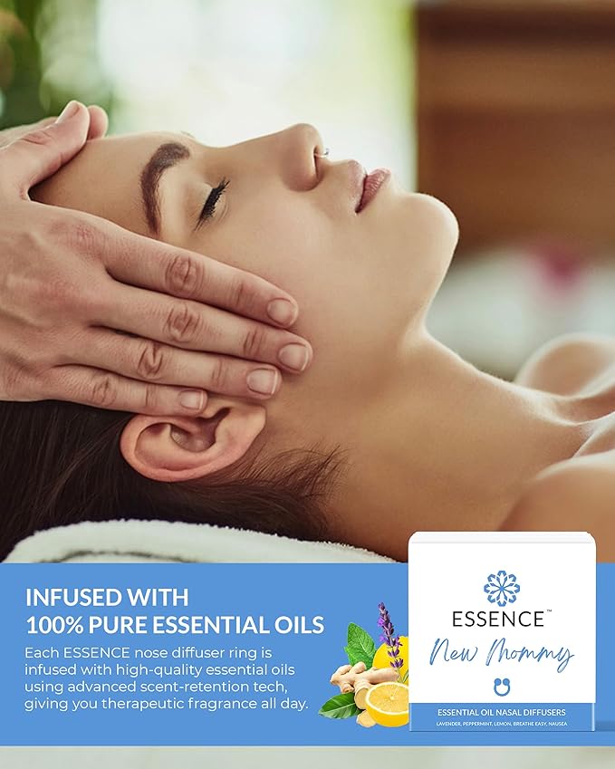 Essence Nasal Diffuser New Mommy Bundle – Essential Oil Silicone Nose Rings for Morning Sickness & Motion Sickness Support – Wearable Blends Pack for Pregnancy & Travel