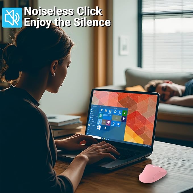 Ergonomic Mouse Jiggler,Bluetooth Vertical Wireless Mouse,LED Rechargeable Optical Computer Mice, Portable(BT5.2 or USB 2.4GHz) Dual Mode,1000/1600/2400 DPI,8 Buttons for Laptop,PC,Macbook (pink)