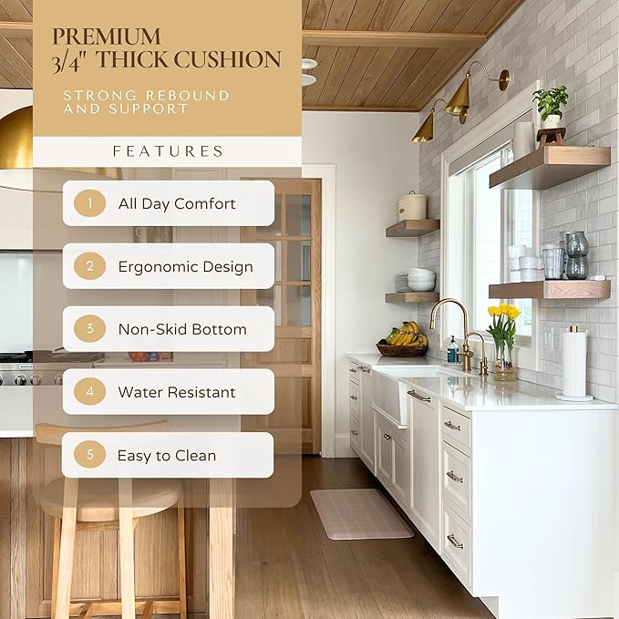 Anti Fatigue Mat by Laurel Lane Co. – Designer Anti Fatigue Mats for Kitchen Floor, Kitchen Mats for Floor, Desk Mat – Cushioned 0.75" Thick – Stain Resistant – Non-Skid Bottom – 20" x 60"