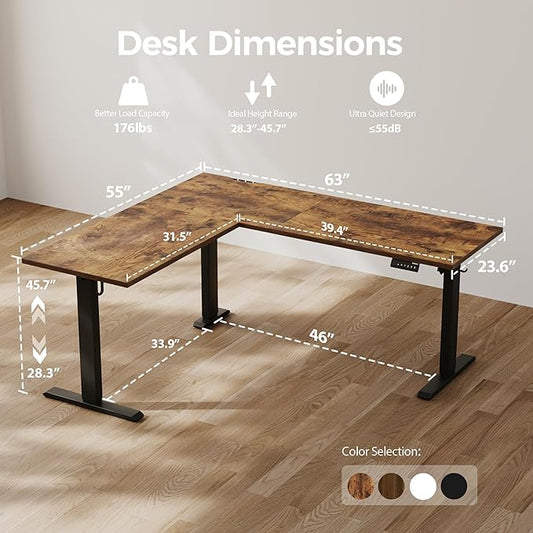 Agilestic 63 x 55 Inch L Shaped Standing Desk Adjustable Height, Corner Standing Desk, Sit Stand Up Computer Table, Splice Board, Rustic Brown