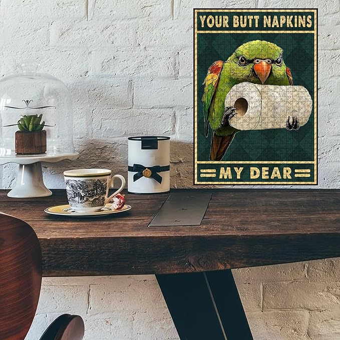 1000 Piece Wooden Parrot Jigsaw Puzzle Your Butt Napkins My Dear Adults & Kids Difficult Challenge for Relaxation Focus & Family Entertainment 29.5x19.7 Inch