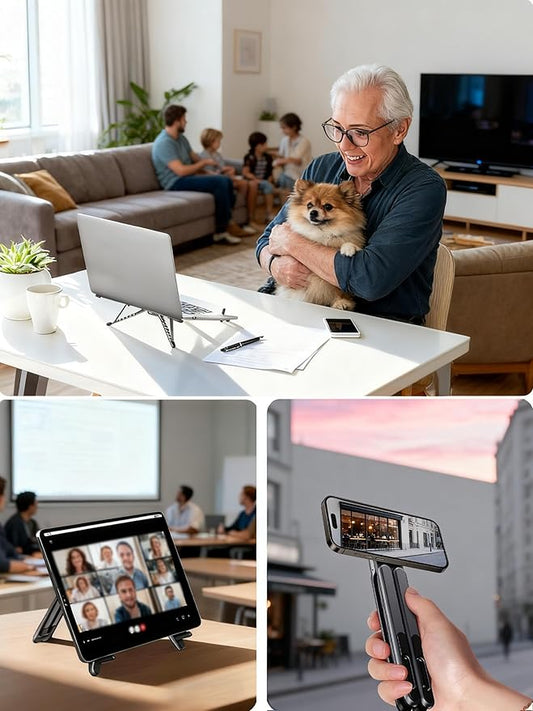 Laptop Stand for Desk, Ergonomic Portable Laptop Stand, Powerful Magnetic Adjustable & Multi-Rotatable Laptop Riser Compatible with (4.7" or Larger) Phone/Tablets/PC (Grey)