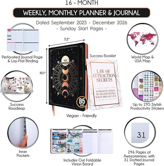 2025-2026 Planner Weekly and Monthly | 16-Month Life Planner to Increase Focus & Productivity | Reduce Overwhelm & Achieve Your Biggest Goals | Include Gift Box & Stickers | Sep 2025-Dec 2026