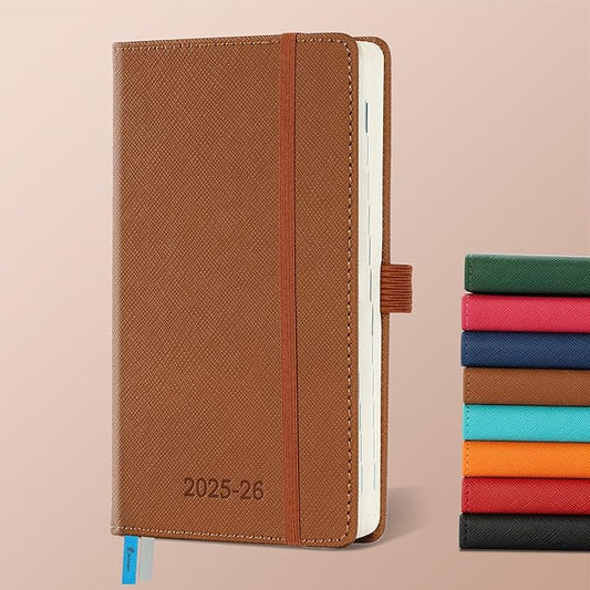 Weekly Monthly 2025-2026 Planner (July 25-Dec 26),6.5"x3.75",18 Months Agenda Plan with Month Tabs & Pocket,Expenses/Note Pages, Academic Calendar with Vegan Leather Cover,Brown