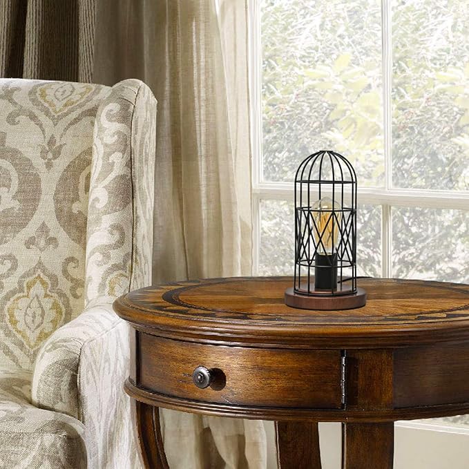 Touch Control Table Lamp, Industrial Bedside Lamp with 3 Way Dimmable Small Nightstand Lamp Vintage Metal Cage Table Lamp for Bedroom, Kitchen