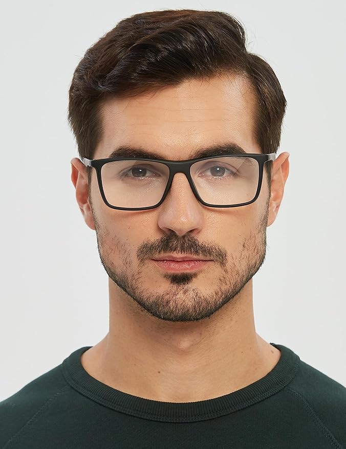 GUDVUE Mens Blue Light Glasses Rectangle Computer Glasses Gaming Glasses, Black/Gunmetal