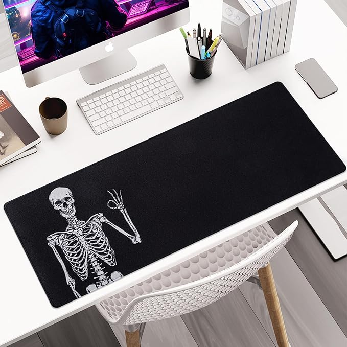 ALOANES Waterproof Mouse Pad with Durable Stitched Edge, XL Gaming Keyboard Pad, Non-Slip Rubber Base, Extended Desk pad for Gamer, Office & Home, Left Skeleton Mousepad 31.5''x 11.8''x 0.12''