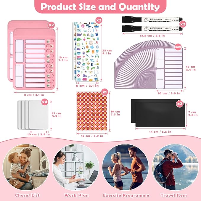 2Pcs Chore Chart for Kids to Do List Checklist Board Detachable Message Slider Schedule Planning Boards with 30Pcs Blank Checklist 4Pcs Cardstock for Habit Tracker or Daily and Weekly Planner