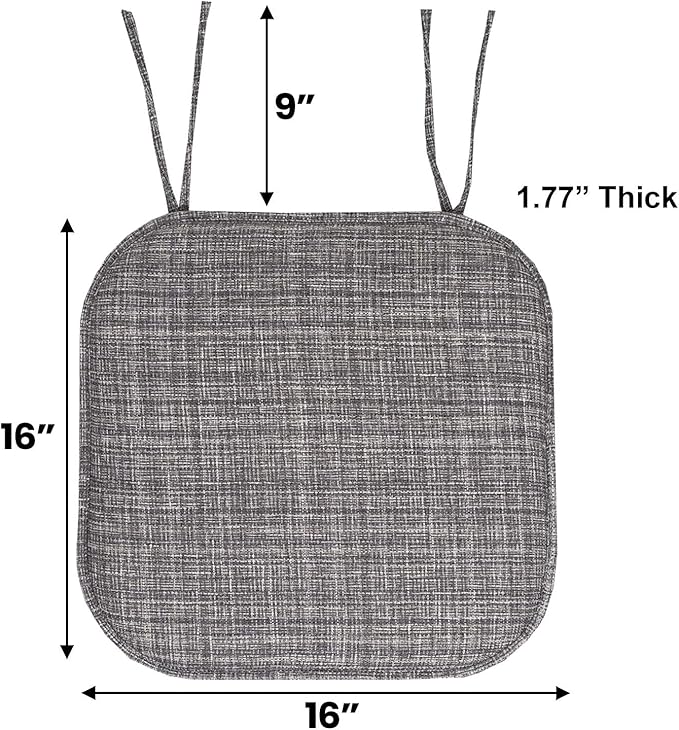 Sweet Home Collection Chair Cushion Memory Foam Pads with Ties Honeycomb Pattern Slip Non Skid Rubber Back Rounded Square 16" x 16" Seat Cover, 2 Pack, Aria Multi Gray 6 pack