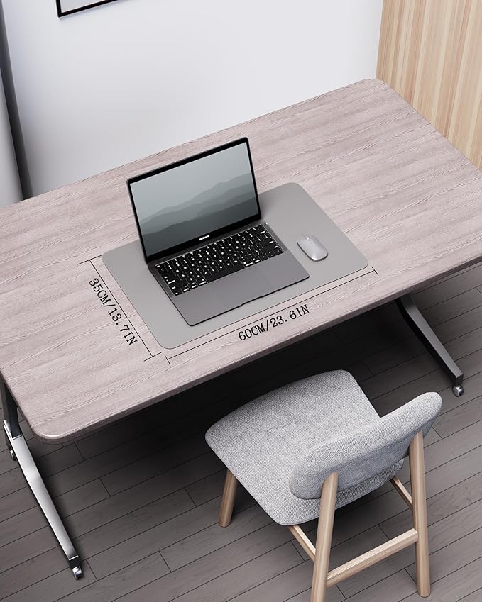 YSAGi Leather Desk Mat, Eco Cork Mat, Large Mouse Pad, Waterproof Blotter - 23.6"x13.7", Grey+Cork