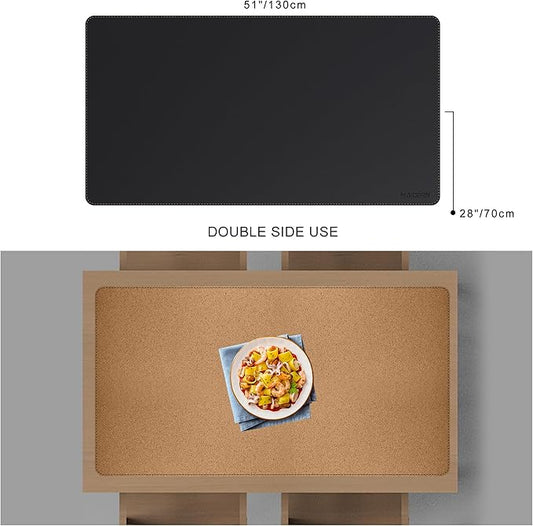 MAIDERN Leather Desk Mat, 51.2” x 27.5” Reversible Large Desk Pad Mat, Cork & Leather Large Mouse pad for Desk, Waterproof Computer Desk Mat for Gaming Home Office (Black)