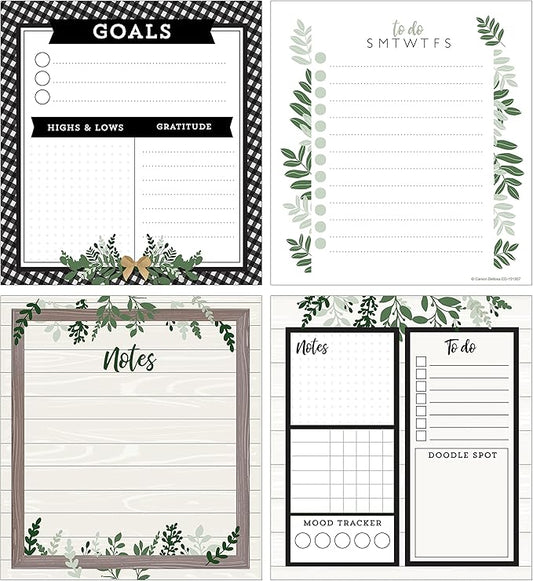 Carson Dellosa Farmhouse Notepad 4-Pack, Note Pads for Goals, To Do List, Checklist, Notes, Sketch Pad, and Classroom Organization Stationary, Desk Accessories and Office Supplies