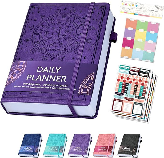 2025 Undated Academic Planner Hardcover (5.5x8.5") - Flexible Weekly & Monthly Organizer with Stickers, Productivity Journal for Students & Professionals(Purple)