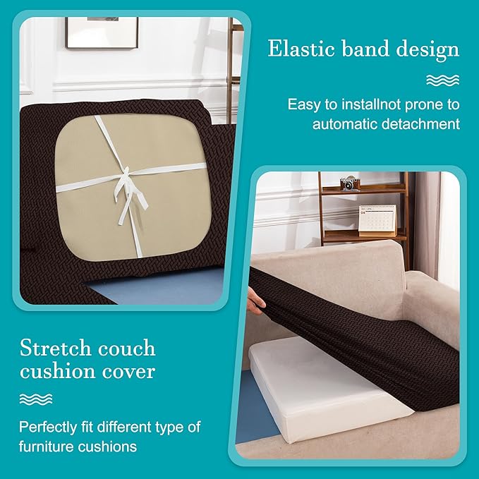 14Pcs Stretch Patio Cushion Covers,Outdoor Couch Covers Replacement,Outdoor Couch & Sofa Slipcovers,for Patio Furniture Cushion Covers,Washable Reusable Furniture Protector (Coffee,Cover Only)