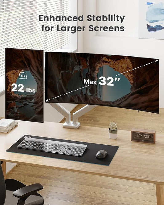 ErGear Dual Monitor Stand up to 32 inches Screen, Load-Bearing Max 22 lbs Each Arm, Adjustable Dual Monitor Mount, Sturdy Steel vesa Monitor Mount with Stable VESA 75x75 100x100mm-White